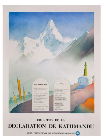 Historic illustrated page presenting the objectives of the Kathmandu Declaration